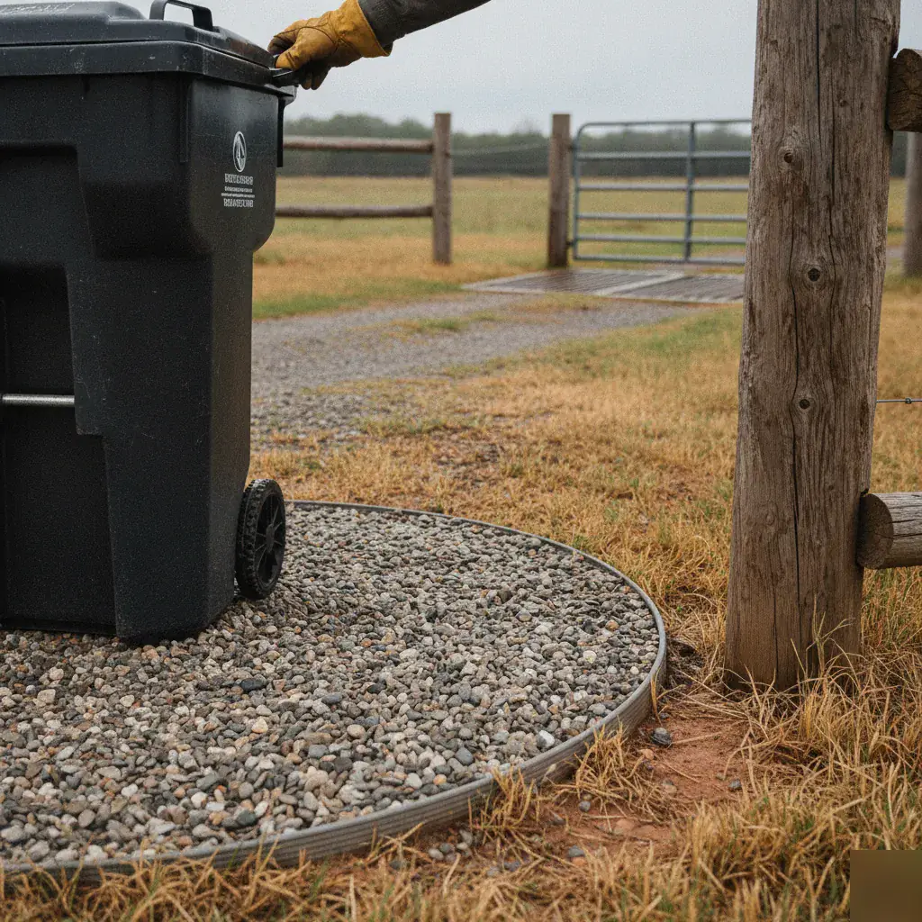 Rural property trash bin setup near Echols, TX
